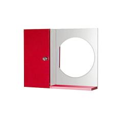 Armário para Banheiro com Espelho Redondo Vermelho