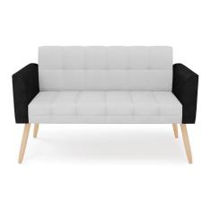 Sofá Namoradeira 2 Lugares Pés Palito Natural Elisa Preto-linho Cinza A05 D03 - D'rossi