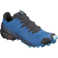 Salomon Tênis de corrida masculino Speedcross 5 Trail, Faixa índigo/preto/azul etéreo, 8.5