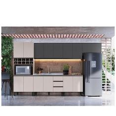 Cozinha Modulada 7 Peças Tampo Aéreo 3 Portas Basculante Balcão Paneleiro Araucária Quiditá Fumê/grafite