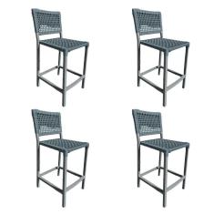 Kit 4 Banquetas França Em Corda Náutica E Base Em Alumínio Cinza Para área Gourmet Cinza Cinza