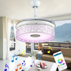 Ventilador de teto inteligente Bluetooth de 42 "com luz e controle remoto, ventilador lustre moderno com lâminas retráteis, luz ajustável de 7 cores e fandelier de 3 velocidades f