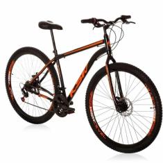 Bicicleta Aro 29 Aço Carbono Ksvj Freios A Disco 21 Vel - Preto e Rosa - Unissex-Unissex