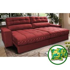 Sofá Retrátil E Reclinável 2,32m Molas Ensacadas Cama Inbox Brasil Velusoft Vermelho
