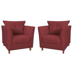 Kit 02 Poltronas Decorativa Isis Pés de Madeira Suede Bordô - DS Estof