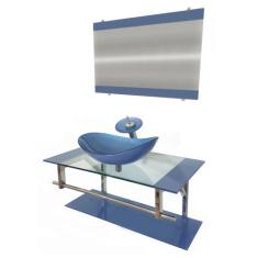 Gabinete de vidro 90cm iq inox com cuba oval - azul - Cubas e Gabinete