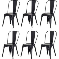 Kit 6 Cadeiras Tolix Iron Design Preto Fosco Aço Industrial Sala Cozinha Jantar Bar
