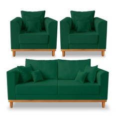 Kit Sofá 3 Lugares e 2 Poltronas Beny Viena Suede Verde - Madeira Prim