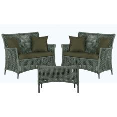 2 Sofás Área e Mesa Igapó Alumínio Pintura Preta Corda Náutica Estofado Impermeável Almofada 13 Trama