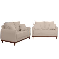Kit Sofa Sena 2 E 3 Lugares Base De Madeira Para Sala Hotel Linho Palha