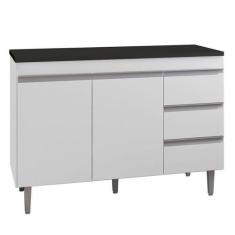 Balcão De Cozinha Andréia Branco Com Tampo 120 Cm Preto Fosco  Ajl - A