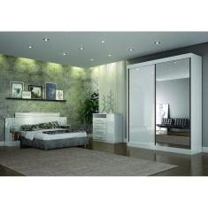 Guarda Roupa Solteiro com Espelho 2 Portas 3 Gavetas - São Paulo-Branco - Leifer Móveis