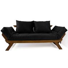 Sofá Japão Futon Acquablock Preto Madeira Cor Imbuia