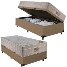 Cama Box Baú Suede Solteiro + Colchão De Molas Ensacadas Ortobom  Airt