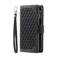 Capa de telefone de couro com cordão longo para iPhone 14 Pro Max 15 13 12 11 X XS XR Capa de cartão carteira com zíper, preta, para iPhone 14 Plus