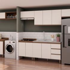 Cozinha Completa com Armário para Área de Serviço/lavanderia Integrada Ébano/Off White