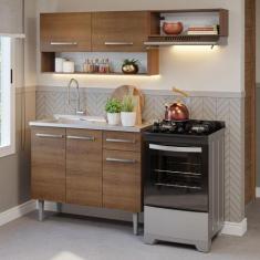 Armário de Cozinha Compacta 165cm com Pia Emilly Madesa 09, Rustic