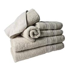 Jogo De Toalhas 6 Pçs Luxo 2 Banho 2 Rosto 2 Tapete Bege