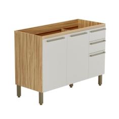 Balcão de Cozinha para Pia 120cm com 3 Portas 2 Gavetas sem Tampo 100% Mdf Itália Amêndoa/Off White