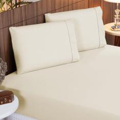 Jogo de Lençol Casal 140 fios Ponto Palito Palha Valle Enxovais 3 peça