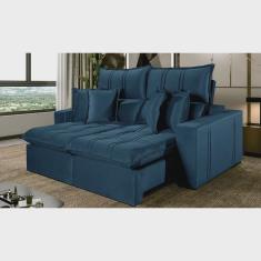 Sofá 4 Lugares Retrátil e Reclinável México Veludo com Molas Ensacadas Azul