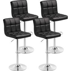 Kit 4 Banquetas Alta Cozinha Bar Balcão Bancada Americana Giratória Gomos PU - PRETA