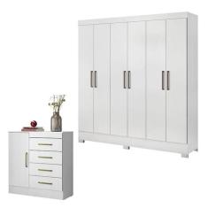 Cômoda Montevidéu e Guarda Roupa Casal Prático Branco - Demóbile - Dem