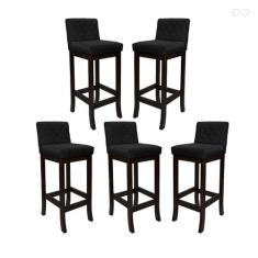 Kit 5 Banquetas Alta com Encosto Matelassê Tóquio Madeira Maciça Maciç