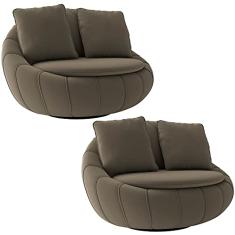 Kit 2 Poltronas Decorativas Giratória Sala de Estar Afrodite Veludo Marrom Claro - Gran Belo