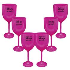 Kit 6 Taças Vinho Rosa Acrílico Personalizadas - Chance de Ser Vinho