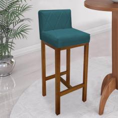 Banqueta Alta Bistrô Base Madeira Suede Turquesa