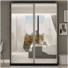 Guarda Roupa 2 Portas De Correr Com Espelho 3 Gavetas Belluno Rr Móveis Preto