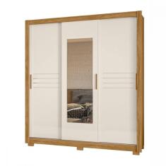 Guarda Roupa Casal Canada 3 Portas Correr Com Espelho Freijo Off White Moval