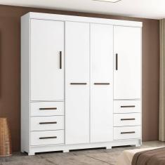 Guarda Roupa Casal 4 Portas 6 Gavetas Estrela Marafon Móveis Branco