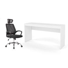 conjunto de mesa marselha branca com cadeira de escritório diretor giratória light preta