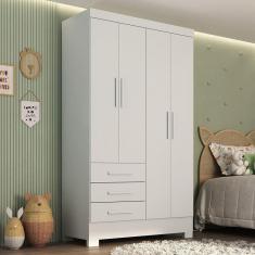Guarda Roupa Infantil 4 Portas 3 Gavetas Kit Cat Espresso Móveis Branco