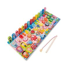 Quebra-cabeça educacional de madeira Montessori 7 em 1 com bengala de pesca