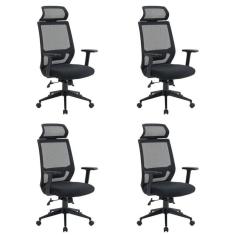 Kit 4 Cadeiras para Escritório Genebra Presidente com Nr17 Preto