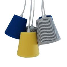 Lustre Pendente Luminária Cacho 5 Cúpulas Tons de Amarelo, Azul Bic e 