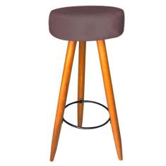 Banqueta Alta Flora Pés Palito em Madeira Caramelo para  Bar Bistrô Co