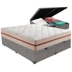 Cama Box Baú Cinza e Colchão Classic 26 cm Molas ensacadas King Anjos