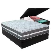 Cama Box Baú Preto e Colchão Black Graphite Molas Ensacadas Casal 138x