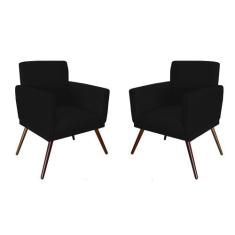 Kit 02 Poltronas Decorativa Nina Rodapé Suede Preto - SA Móveis - Esto