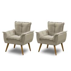 Kit 02 Poltronas Decorativa Opala Suede Bege Madelina Decor