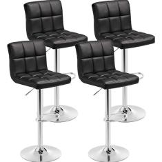 Kit 4 Banquetas Alta Cozinha Bar Balcão Bancada Americana Giratória Gomos Pu Preta