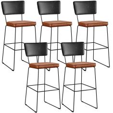 Kit 05 Banquetas Altas Allana L02 Preto Camel