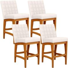 Kit 04 Banquetas Baixa Cozinha Bancada L02 Cru