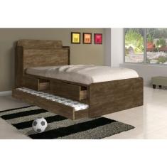Cama Tamires Solteiro 0,88cm C/ Auxiliar Castanho 2 Colchões