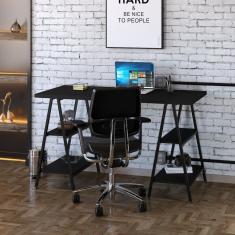 Escrivaninha Cavalete 135Cm 4 Prateleiras Estilo Industrial Kuadra Compace Preto Onix