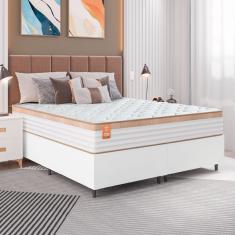 Cama Box Colchão Casal King Molas Ensacadas Real 193x203x65cm Branco Bege